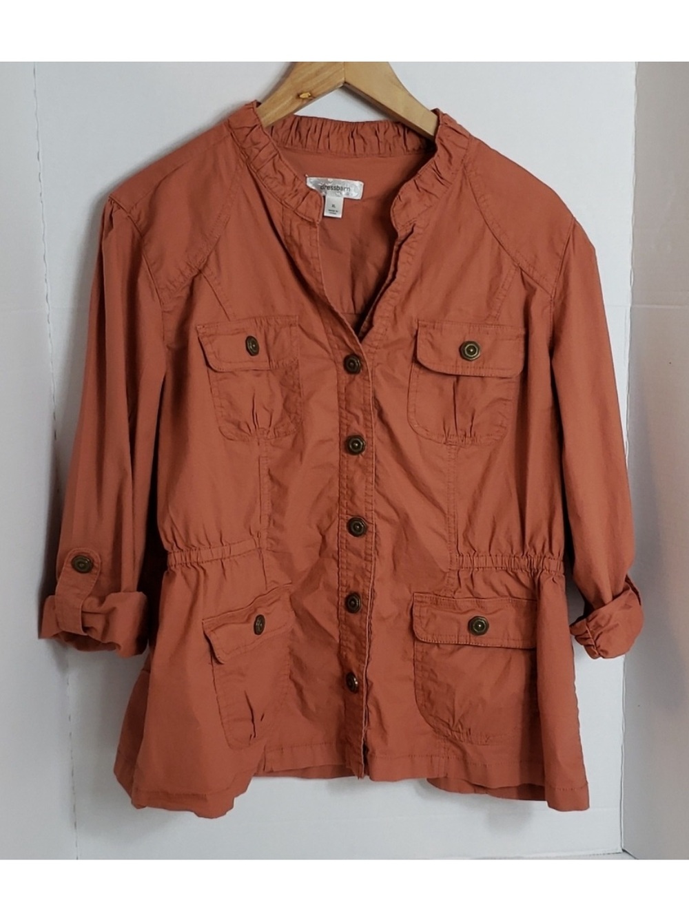 DressBarn Women's Orange Roll Tab Sleeve Button Top, XL
